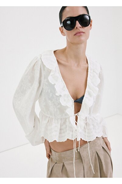 MANGO Woman Fırfırlı işlemeli bluz