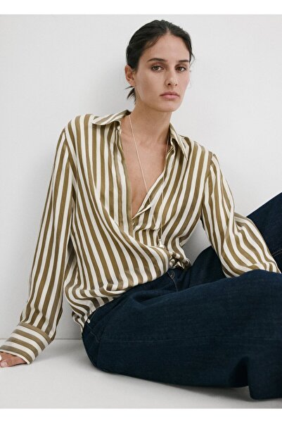 MANGO Woman Yarı saydam çizgili lyocell gömlek