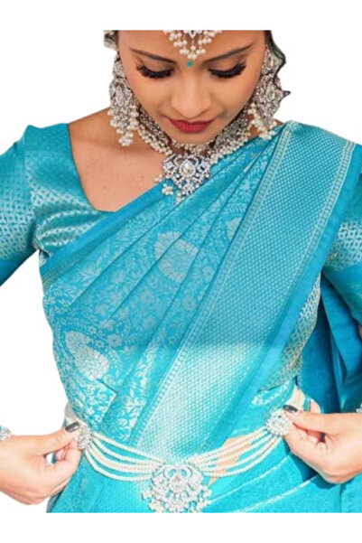 MYSMAR Light Blue Banarasi Silk Saree - MAF3087 - Light Blue