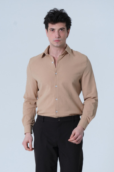 RELAXL Big Size 100% Cotton Sile Fabric Relaxed Beige Men's Shirt