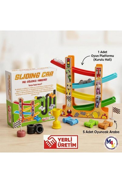 Tıfıl Toys 3-Layer Car Slide Platform and 5 Racing Cars Toy Set
