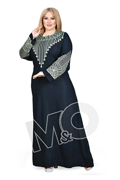 M&O 2 Linen Cotton jalabiya with embroidery on the chest, plus sizes