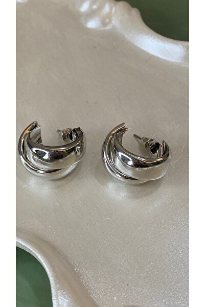 SELUVİA Steel Double Model Thick Hoop Earrings – Steel Gold Women's Hoop Earr...