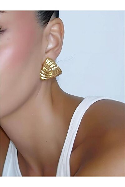 stravis Gold Color Triangle Earrings