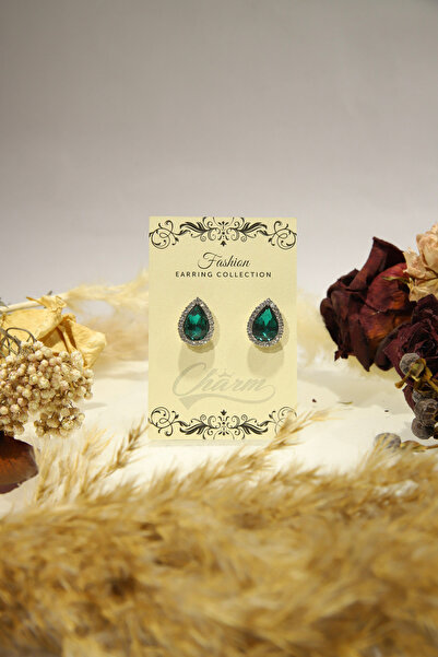 CHARM Cercei „Emerald Grace” – Cercei lacrimă cu cristal verde smarald