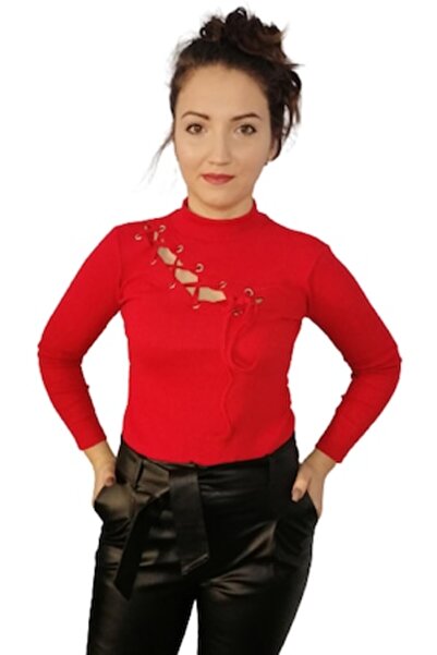 ADROM Casual Women's Blouse, Rhynna, with Lace, Red, S