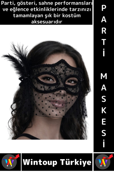 Wintoup #PartiMaskesi Kostüm Davet Yılbaşı Cosplay Dantel Tüllü Peçeli Tüylü ...