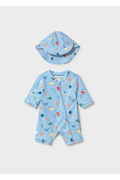 MAYORAL Erkek Bebek UV Korumalı Boneli Mayo Takım Mavi - 01620