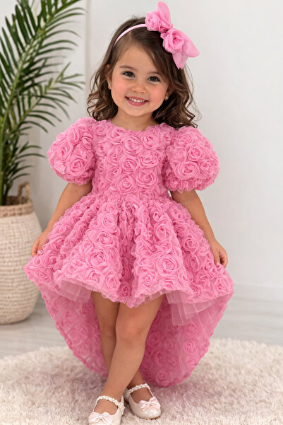 Queen tasarım "Kız Çocuk Pembe Prenses Elbise 2-3-4-5 Yaş Doğum Günü Elbisesi"