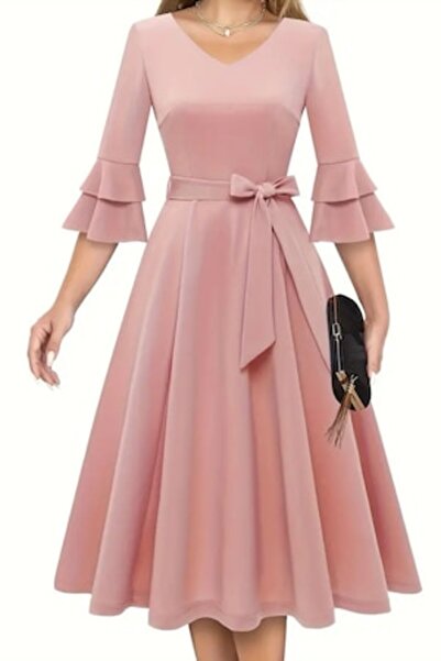 Voguet Midi dress with V-neck and ruffled sleeves