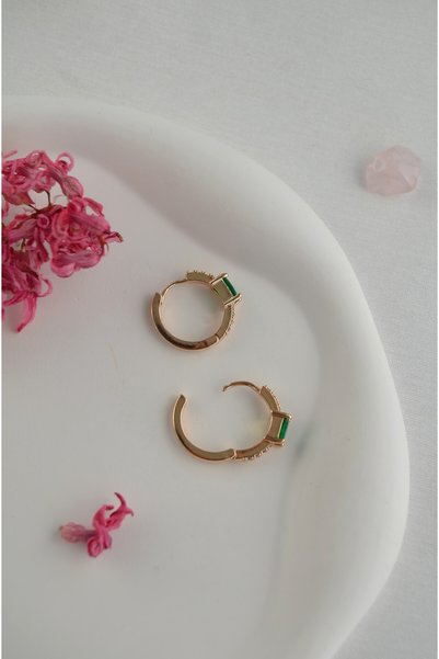 Sacce Scarves&Accessories Baguette Stone Hoop Earrings – Elegant Women's Earrings with Zircon Stones