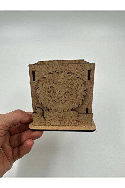 WOODIVA AHŞAP Sevimli Aslan Boyanabilir Ahşap Kalemlik Okul Diy Etkinlik Akti...