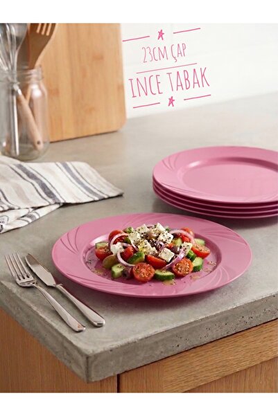 Ta-Fu Global 12 Adet Mika Plastik Tabak AÇIK PEMBE