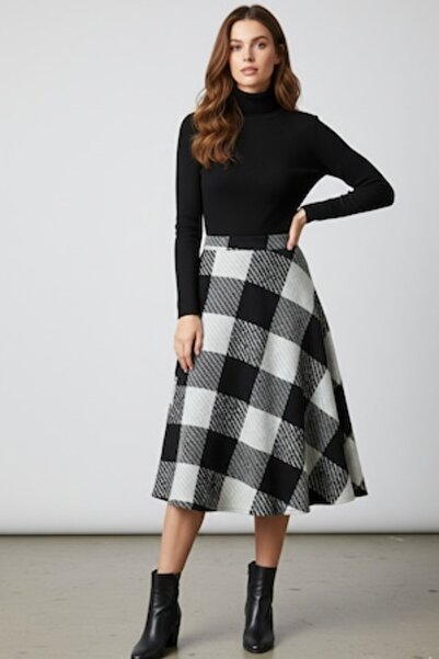 Voguet Fusta Midi din stofa groasa cu carouri