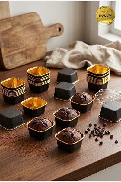 CHEFTİME Premium Siyah Kare Muffin Kek Kalıbı 24 Adet