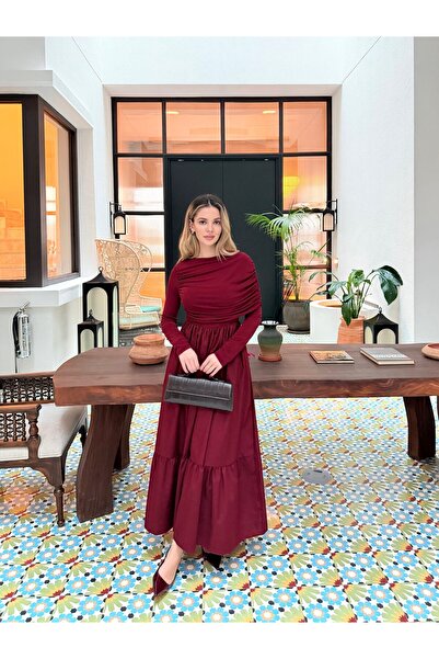 Miraydın Butik Women's Ruched Sandy Poplin Dress M91110 - Plum