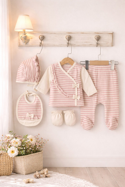 Arin Baby 5-Piece Pink Striped Newborn Baby Girl Hospital Discharge Set/Baby Girl Zibin Set