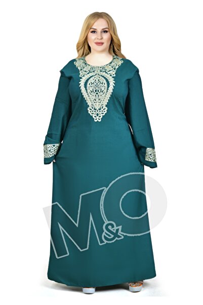 M&O 2 Linen Cotton jalabiya with embroidery on the chest, plus sizes
