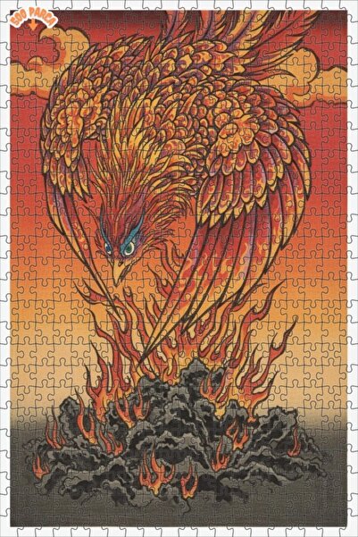 Esranın Dünyası لغز خشبي فني بتصميم طائر الفينيق المشتعل بالألوان الزيتية، مز...