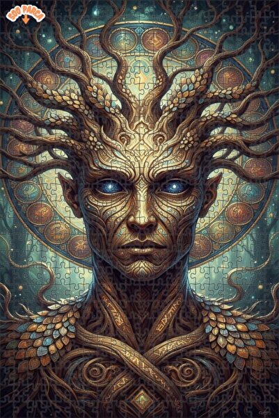 Esranın Dünyası Cosmic Tree Man Oil Painting Lookalike Double-Layer Framed Wo...