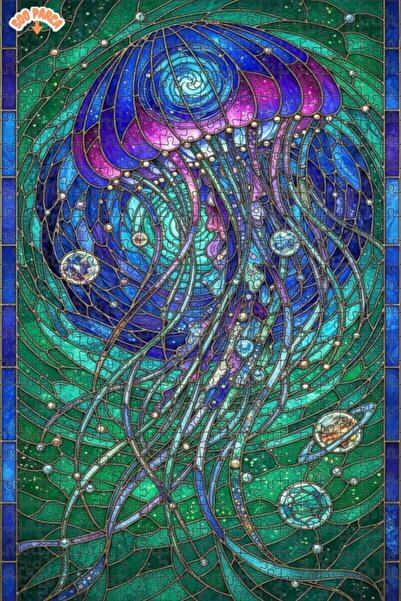 Esranın Dünyası Magical Jellyfish Art Double-Layer Framed Wooden Puzzle 500 P...