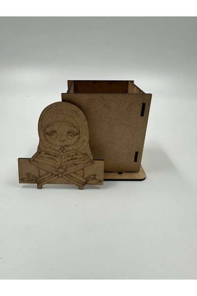 WOODIVA AHŞAP Girl Reading Quran Painting Wooden Pen Holder School DIY Activity Activity Art (9 cm X 7 cm X 9 cm)