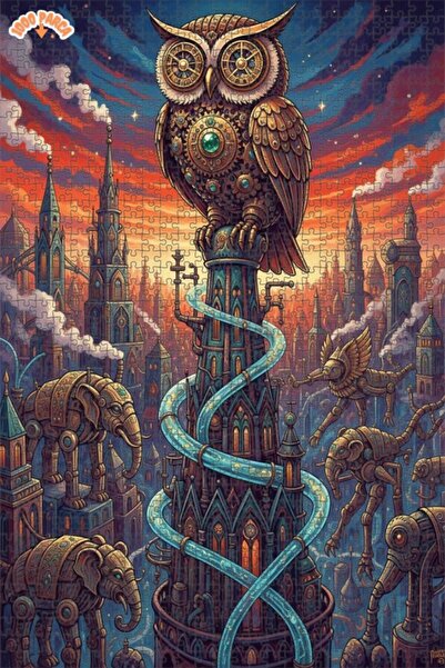 Esranın Dünyası Steam Clock Owl and Mechanical Elephant Herd Double-Layer Fra...