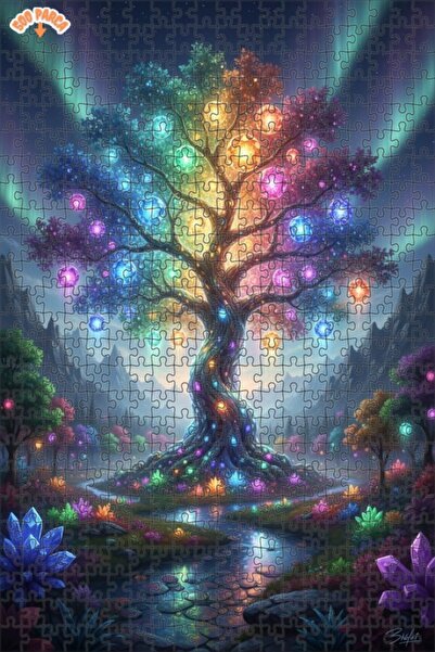 Esranın Dünyası Tree of Life Crystal Forest Double-Layer Framed Wooden Puzzle...