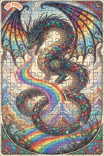 Esranın Dünyası Rainbow Wind-Up Dragon Art Double Layer Framed Wooden Puzzle ...
