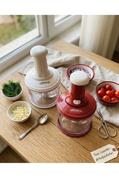 New Life Büyük Paslanmaz Çelik Bıçaklı Üstten Basmalı El Rondosu Blender Soğa...