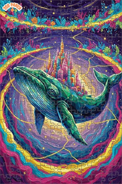 Esranın Dünyası Sky Blue Fairy Tale Whale Castle Oil Painting Double-Layer Fr...