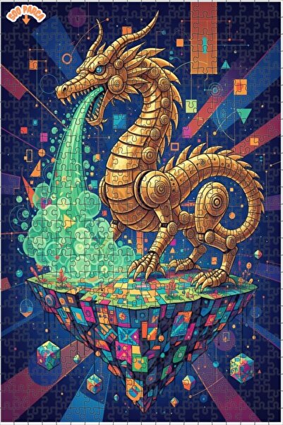 Esranın Dünyası Golden Mechanical Dragon Double Layer Framed Wooden Puzzle 50...