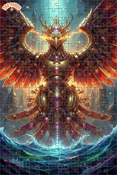 Esranın Dünyası Mechanical Phoenix Steampunk Art Double Deck Framed Wooden Pu...