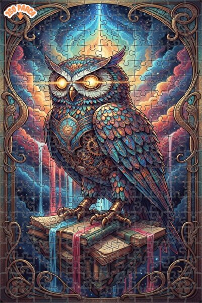 Esranın Dünyası Mysterious Wise Owl Oil Painting Lookalike Double-Layer Frame...