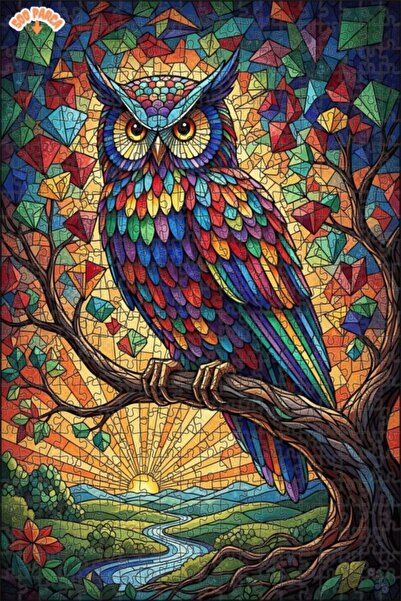 Esranın Dünyası Colorful Owl Mosaic Art Double-Layer Framed Wooden Puzzle 500...