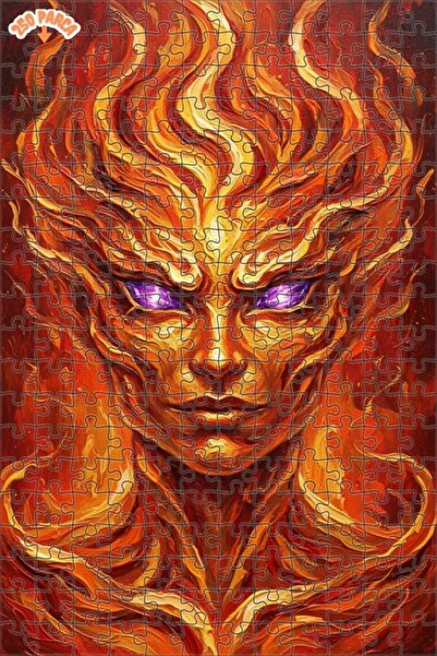 Esranın Dünyası Flame God Oil Painting Look Wooden Puzzle Double Layer Framed...