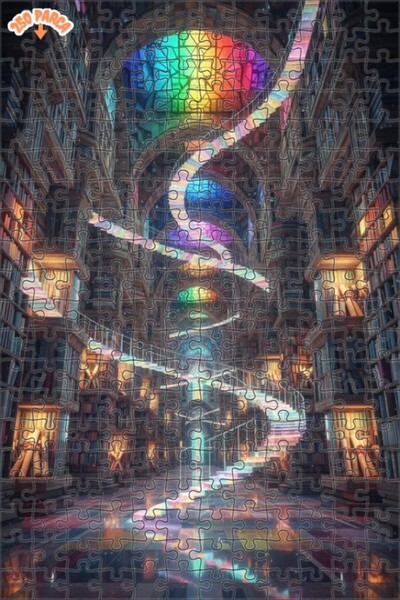 Esranın Dünyası مكتبة سحرية مع سلم قوس قزح، لوحة زيتية، مزدوج الطبقات إطارًا،...