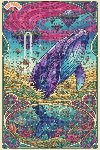 Esranın Dünyası Crystal Whale Snail Art Look Wooden Puzzle with Double-Layer ...