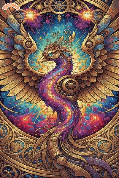 Esranın Dünyası Golden Winged Mythological Phoenix Oil Painting Lookalike Art...