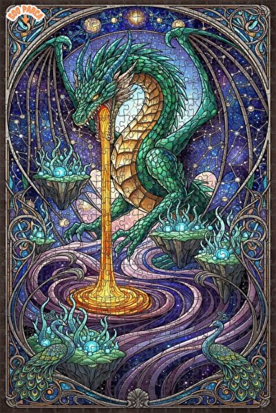 Esranın Dünyası Green Dragon Galactic Art Double-Layer Framed Wooden Puzzle 5...