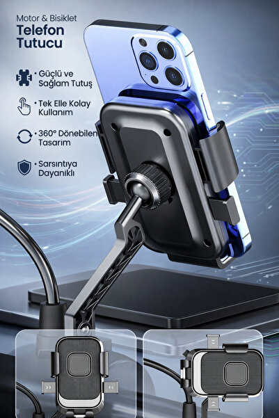 Universal Motosiklet & Bisiklet Telefon Tutucu – Güçlü Tutuş, Tek Elle Kullan...