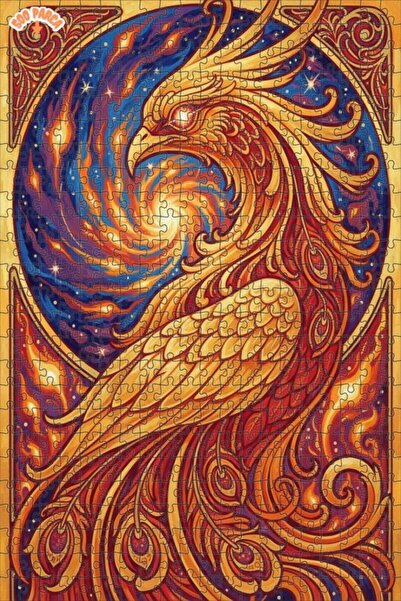 Esranın Dünyası لوحة فنية خشبية مؤطرة على شكل طائر الفينيق الغامض بمظهر لوحة ...