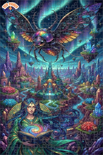 Esranın Dünyası Fantastic Woman and Colorful Insect Double-Layer Framed Woode...