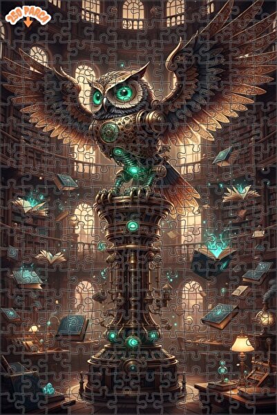 Esranın Dünyası Owl Library Oil Painting Double-Layer Framed Wooden Puzzle 25...
