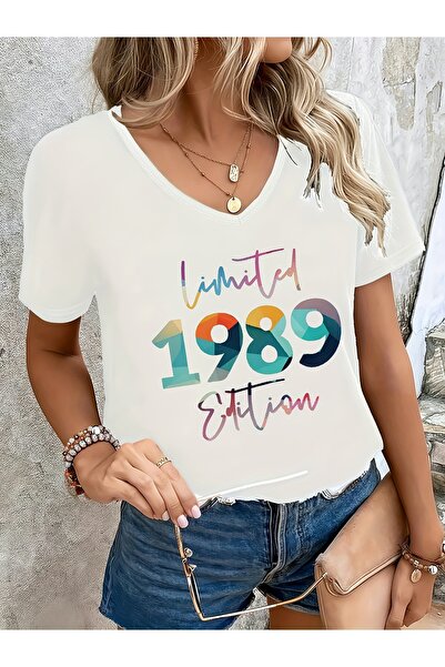 mercoledi Femei Limited 1989 cu imprimeu Decolteu în V Mâneci Regular Fit tricou