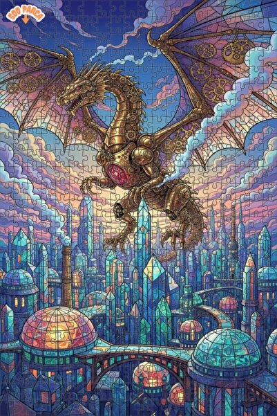 Esranın Dünyası Steam Mechanical Dragon City Double-Layer Framed Wooden Puzzl...
