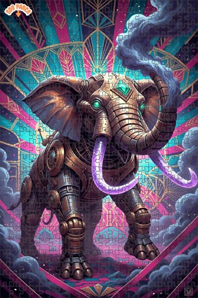 Esranın Dünyası Steamy Steampunk Elephant View Tulle U Oil Painting Look Wood...