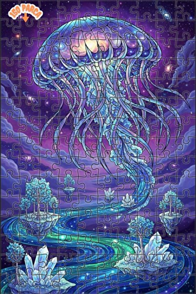 Esranın Dünyası Galaxy Jellyfish Artwork Double-Layer Framed Wooden Puzzle 15...
