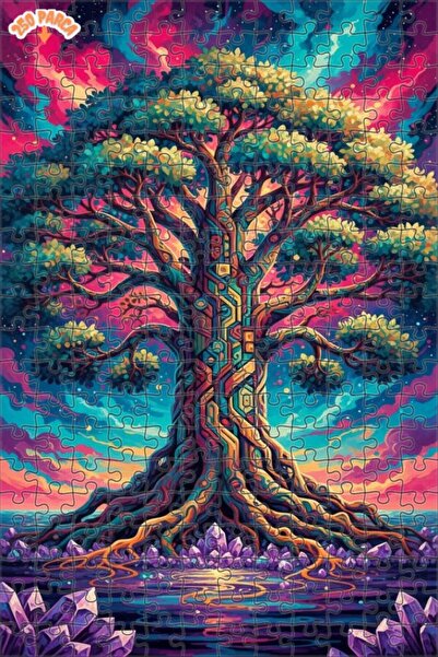 Esranın Dünyası Tree of Life Colorful Patterned Double-Layer Framed Wooden Pu...