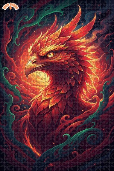 Esranın Dünyası لغز خشبي على شكل طائر فينيكس الأسطوري المجنح باللون الزمردي م...